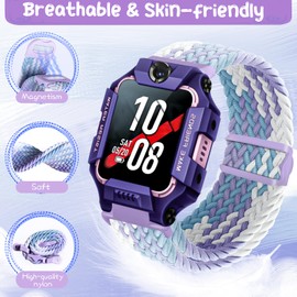 Hexasider Kids Straps Compatible with Watch Phone Z7/Z6/Z1, Nylon Braided Wristbands for imoo Smartwatch Kids Z1/Z6/Z7 Replacement Bands for Girls Boys, Violet