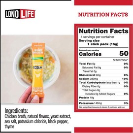 LonoLife - Reduced Sodium Chicken Bone Broth Sticks - 10g Collagen Protein - Gluten-Free - Keto & Paleo Friendly - Portable Individual Packets - 24 count