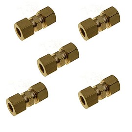 HongBoW Hardware 5 Pcs Brass Compression Tube Fitting Union 5/16 inches OD x 5/16 inches OD, Gold