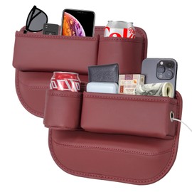 2 Packs Car Seat Gap Filler Organizer, Car Seat Organizer, Seat Gap Storage Box with Cup Holders for Drink, Car Leather Cup Holder Gap Bag Front Seat for Holding Phone, Sunglasses,Keys, cards(Red)