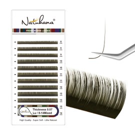 Natuhana Coloured Eyelash Extensions, 0.07 LU Curl, 8-14 mm Volume, Individual Classic Eyelash Extension, Natural Lash Extension, Professional Accessory for Lash Techs (Olive Green, 0.07LU, 8-14 Mix)