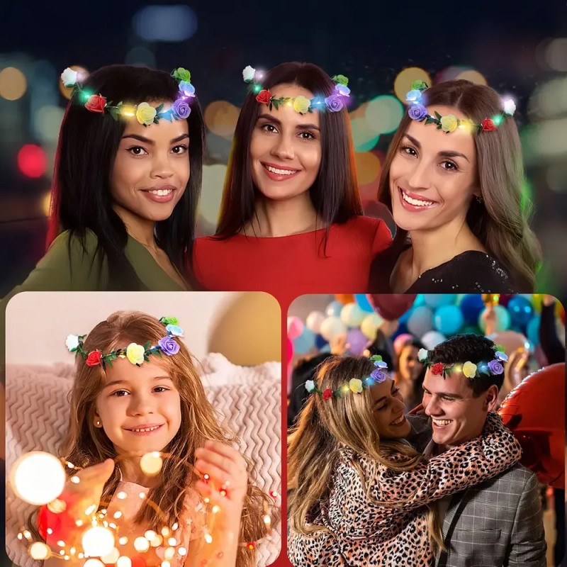 10pz Diadema Corona Flores Luz Led Fiesta Festival