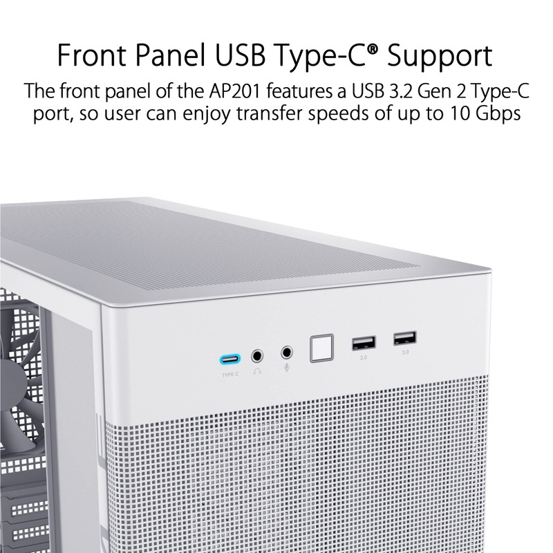 ASUS Prime AP201 White MicroATX Tempered Glass Edition Supports Graphics
