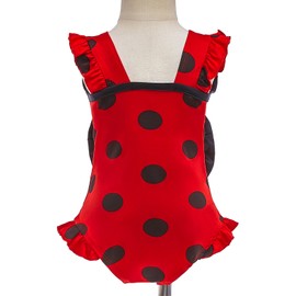 Dressy Daisy Traje de baño de Ladybug Mariquita para niñas, Lunares Rojos Una Pieza con Bowknot, Talla 4 Años