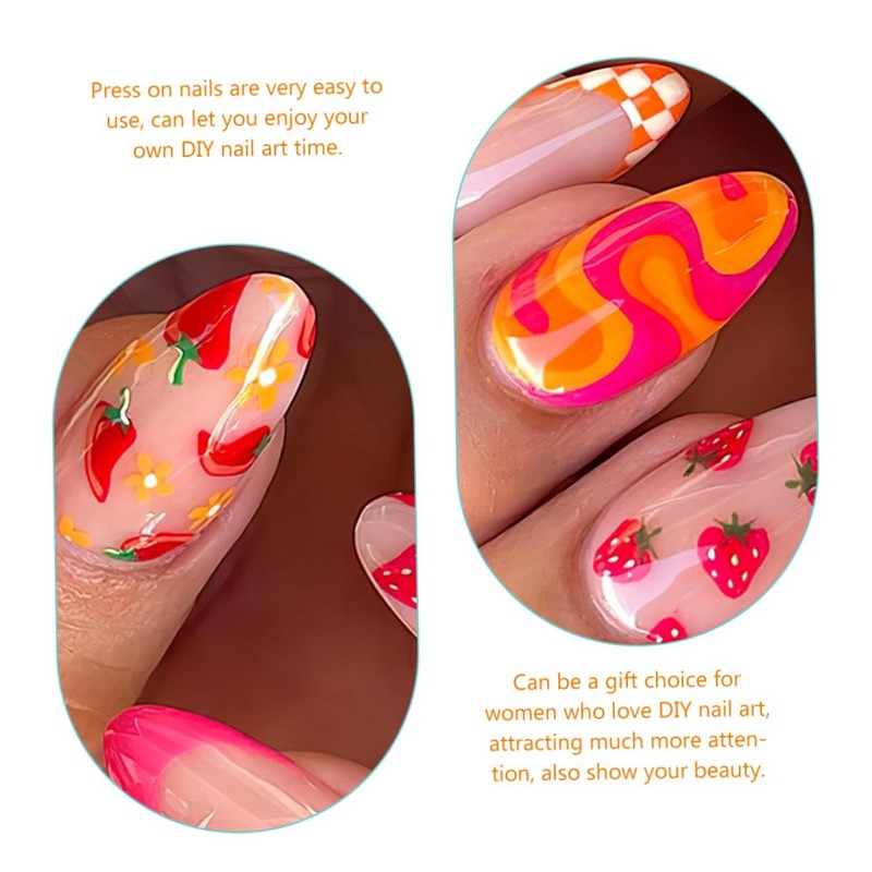 FOMIYES 48pcs Fruit and Vegetable False Nails Fluffy Keychain Lids