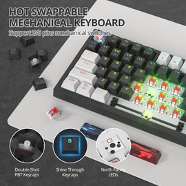 iRoboosta 75% Mechanical Gaming Keyboard - Hot Swappable RGB Backlit Custom Keyboard with Knob, Gasket Mount USB Wired, 82 Keys (White, Black, Linear, Red Switch)