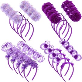 Censen 16 Pcs Pom Pom Headbands Party Headbands Tinsel Wrapped Ponytails Headbopper Headwear for Graduation Birthday Festival(Purple)