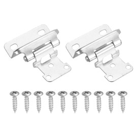 sourcing map 2 Pack Self Closing Cabinet Hinges, 1/2" Overlay Cabinet Door Hinges Semi-Concealed Kitchen for Flush Mount Kitchen Door, White Nickel