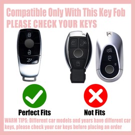 Rayslesan Cute Key Fob Cover with Rhinestone Bear Charm, Bling TPU Smart Key Case for Women, Compatible with Benz A C E S G GLA GLC GLE GLS CLA CLS GT (4-Button, Pink-Gold)