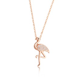bobauna Rose Gold Rhinestone Flamingo Pendant Necklace Let's Flamingle Flamingo Bird Jewelry BFF Gift for Women Girls (Flamingo Necklace)