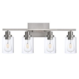 Wanluce 4-Light Bathroom Vanity Lights Brushed Nickel Bathroom Lighting Fixtures over Mirror with Clear Glass Shade, Modern Bathroom Wall Light Vanity Lighting Fixtures For Bathoom Bedroom Living Room