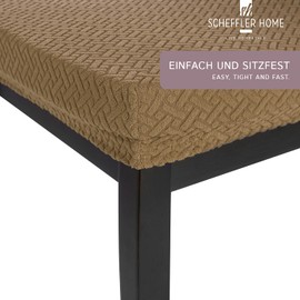 SCHEFFLER-Home Stretch Chair Cover Luna/Beige Chair Cover Set of 4 Elastic Chair Protectors / Seat Cover Dining Room Chair / Elegant Seat Covers for Chairs / Chair Covers Stretch Velvet with Elastic