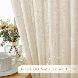 Novecozy Natural Linen Beige Semi Sheer Curtains 42 x 63 Inch Long 2 Panels Set for Bedroom Living Room, Backtab Rod Pocket Farmhouse Boho Linen Textured Light Filtering Window Drapes, Beige