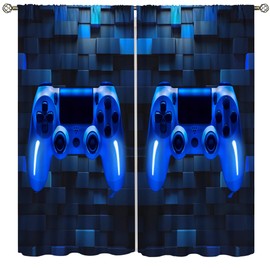 ShiTingYu Gaming Boys Curtains, Video Game Kids Window Drapes Blue Game Controller Cool Window Treatment for Boys Bedroom Living Room Playroom Gamer Drapes 42x45 Inch, 2 Panel Set