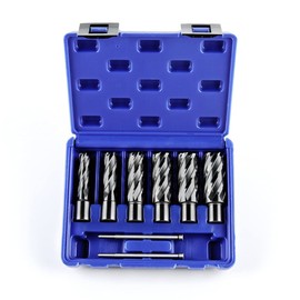 OSCARBIDE Annular Cutter Set 8 Pieces, 3/4" Weldon Shank,2" Cutting Depth,(9/16,11/16,13/16,15/16,1,1-1/16) inch Cutting Diameter,Mag Drill Bits for Magnetic Drill Press with 2pcs Pilot Pins