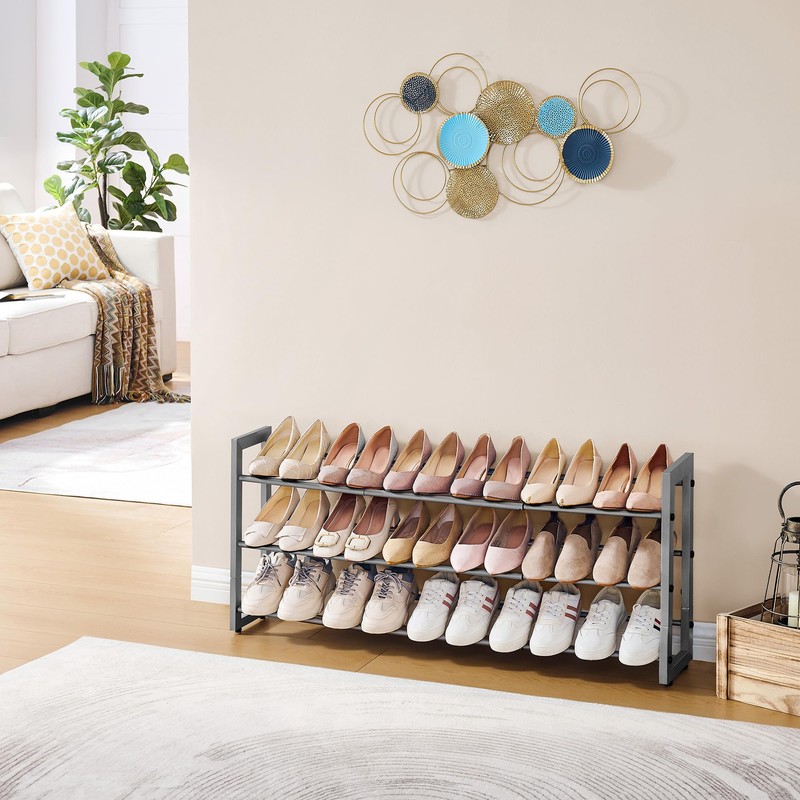 FAVOOSTY 3 Tier Shoe Rack Metal Extendable Grey Adjustable Space
