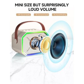 Karaoke Machine for Kids and Adults, Mini Portable Bluetooth Speaker with 2 Wireless Microphones, Led Lights for TV, Home Party, Kids Gift for Girls Boys Family Party Birthday (Beige)