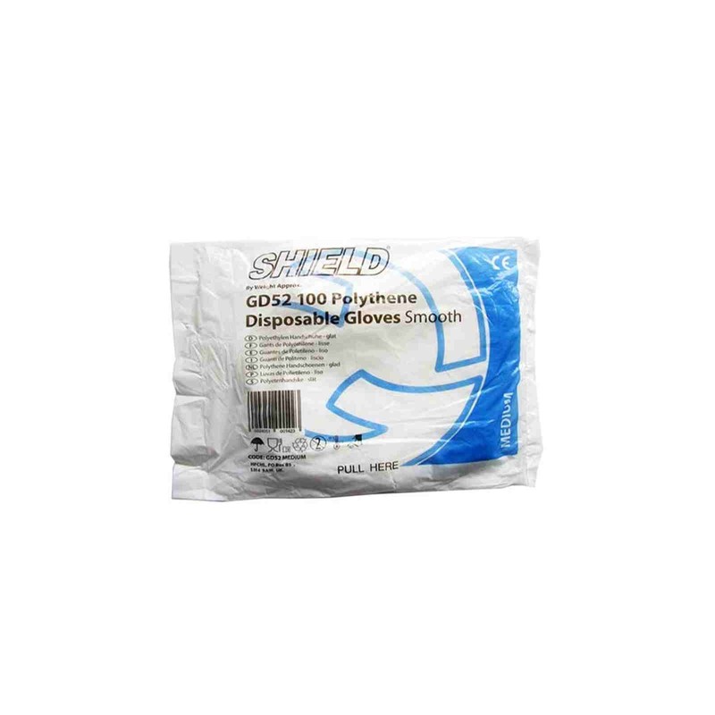 Shield Polythene Disposable Gloves and Oqard Cleansing Wipes (10 pack