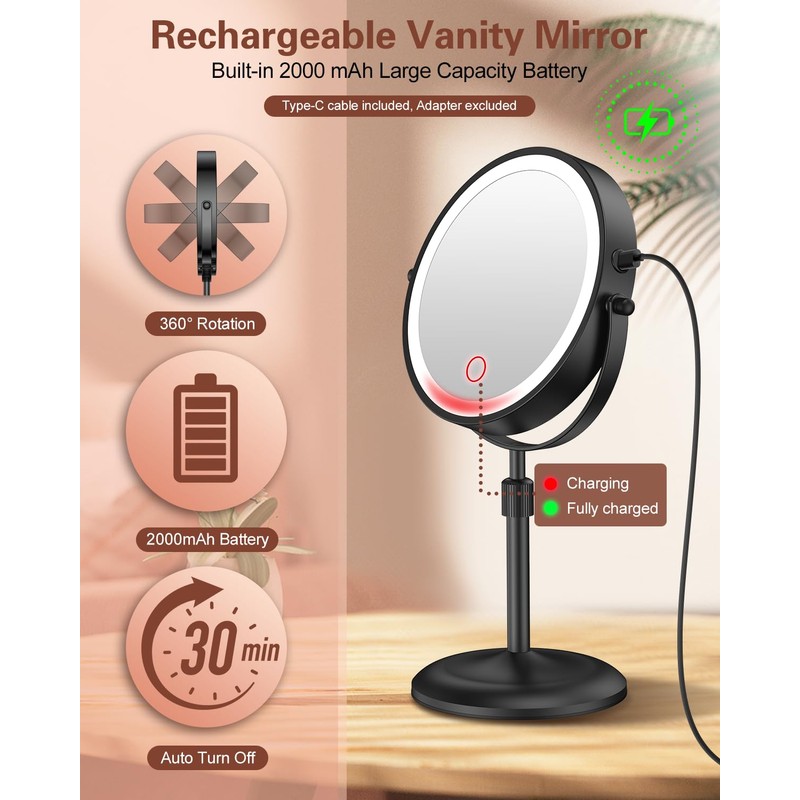 Benbilry Lighted Makeup Mirror with 10X Magnification & 3 Color