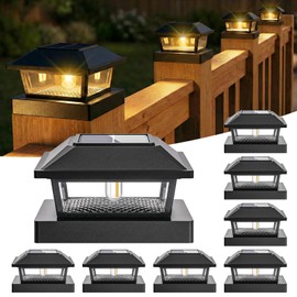 btfarm 4x4 Solar Post Cap Lights, 8 Pack Fence Deck Post Lights Outdoor Solar Powered Waterproof with Edison LED Bulb, Fits 4x4, 3.5x3.5 Wooden & Vinyl Posts for Porch Patio Yard(Warm White, Black)