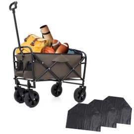 TREATLIFE HOME Collapsible Foldable Utility Cart with Plastic Liner Set, Heavy Duty Beach Wagon for Gardening and Camping, Olive Green