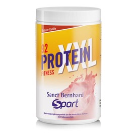 Sanct Bernhard Sport Protein XXL 92, Strawberry Vanilla, Proteins from Whey Isolate, Calcium Caseinate and Egg, Contains BCAAs, Gluten Free & Fructose Free, 450 g, German Production and Laboratory