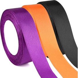 FeiMar Purple Black Orange Gift Ribbon, 75Yds 3 Color Pink Ribbon, 25MM Craft Ribbon, Satin Ribbon for Valentine's Day, weddings, pink parties， Gift Wrapping, DIY Crafts, Wreath, Bow（3 Rolls）