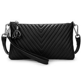 YALUXE Womens Wristlet Real Leather Chevron Tassel Large V Clutch Wallet with Shoulder Strap