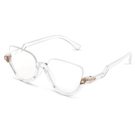 FEISEDY Reading Glasses for Women Fashion Half Frame Cat Eye Glasses Anti Glare Eyeglasses B0067 Transparent 2.5x
