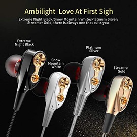 oxz LITTLEBIGTREATS Dual 4 Units Heavy Bass HiFi Music Earphones Tweeter & Woofer Create Shocking Quad-core Sound Effects Hi-Res Audio Independently Vocalized Powerful Combination (Gold)