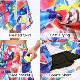 WOWENY Pleated High Waist Tennis Skirts Women's Golf Athletic Flowy Skorts with Shorts Pockets for Running Casual
