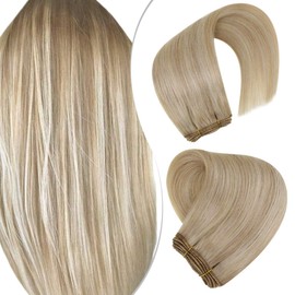 Hetto Weft Bundles Blonde Sew in Hair Extensions for Women 22 Inch Human Hair Weft Straight Bundles Sew in Weft Hair #18P613 Blonde Hair Weave 100G Per Bundle
