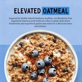 Purely Elizabeth Classic Cinnamon Superfood Oatmeal, with Prebiotic Fiber, Gluten Free & Non-GMO, 9.12 Oz (Pack of 6) (6 Pack, Blueberry Flax)