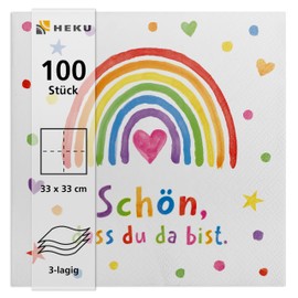 HEKU 100 napkins, 3-ply, 33 x 33 cm, rainbow, absorbent and practical packaging, wide selection, ideal for special occasions