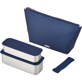 Thermos DSA-604W NC 2-Tier Slim Fresh Lunch Box, 21.0 fl oz (635 ml), Navy Checked