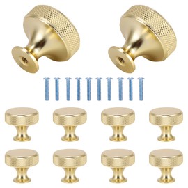 Konesky Single Hole Cupboard Handles,10 Pcs Gold Brass Drawer Knobs,Kitchen Cabinet Handles,Cabinet Knobs Gold Handles for Drawers Dresser, Cupboard and Wardrobe 3.1 x 2.6 Cm