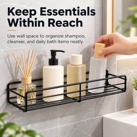 Metal Shower Shelf for Bathroom Storage – Wall-Mounted Single-Tier Organizer for Toiletries and Corner Spaces