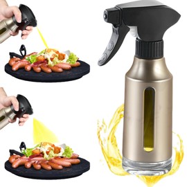 Oil Sprayer for Cooking, Olive Oil Sprayer, 180ml Oil Spray Bottle for BBQ, Roasting, Salad, Kitchen Gadgets Accessories for Air Fryer. Thick Glass, Fan mist, Strong Spray Force. (Classic, Gold)