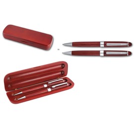 MPM Quality Wooden Ballpoint Pen and Micro Pencil in Bamboo Box, Dark Wood, Natural, Eco-Friendly, Elegant, Wood/Metal Pen and Wood/Metal Mechanical Pencil, Blue Ink, Wooden Box