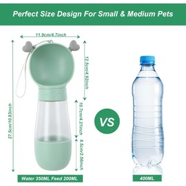 Botella De Agua para Perros, Dispensador Portátil de Botellas de Agua para Mascotas con Contenedor de Alimentos, Alimentador Mascotas Caminar al Aire Libre, Senderismo Viajes, 350ml (Verde)