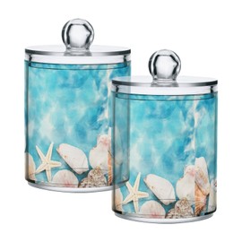 Zhirexin Beach Seashell 2PC Airtight Transparent Glass Storage Jar, Food Storage Container Glass, Can Store Candy, Salt, Coffee Beans, With lid, Easy To Use