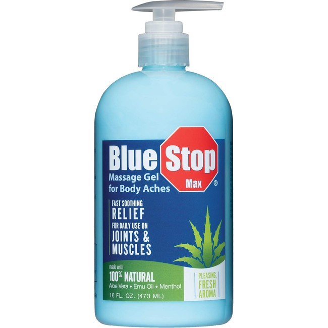 Blue Stop Max® Massage Gel for Body Aches, 16 oz - 3 in 1 Product Relieves Body Aches, Supports Joints and Nourishes the Skin