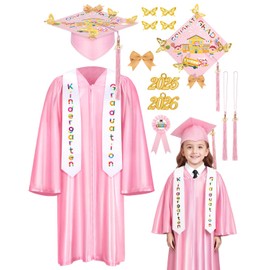 WIKITOT Kindergarten Graduation Cap and Gown - Pink Preschool Graduation Cap and Gown with 2025 & 2026 Tassels, Preschool Graduation Outfit for Girls