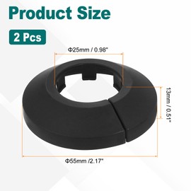 sourcing map Escutcheon Plate, 1Pcs 25mm - Fit 0.98" Outer Diameter Split Pipe Flange Water Pipe Cover Collar Decoration, PP Plastic Plumbing Cover Plates (Black)