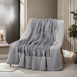 inchgrass Luxury Sequin Craft Faux Fur Blanket Super Warm Plush Elegant Fluffy Sofa Bedroom Throw Blanket 50"x 60" (Gray)