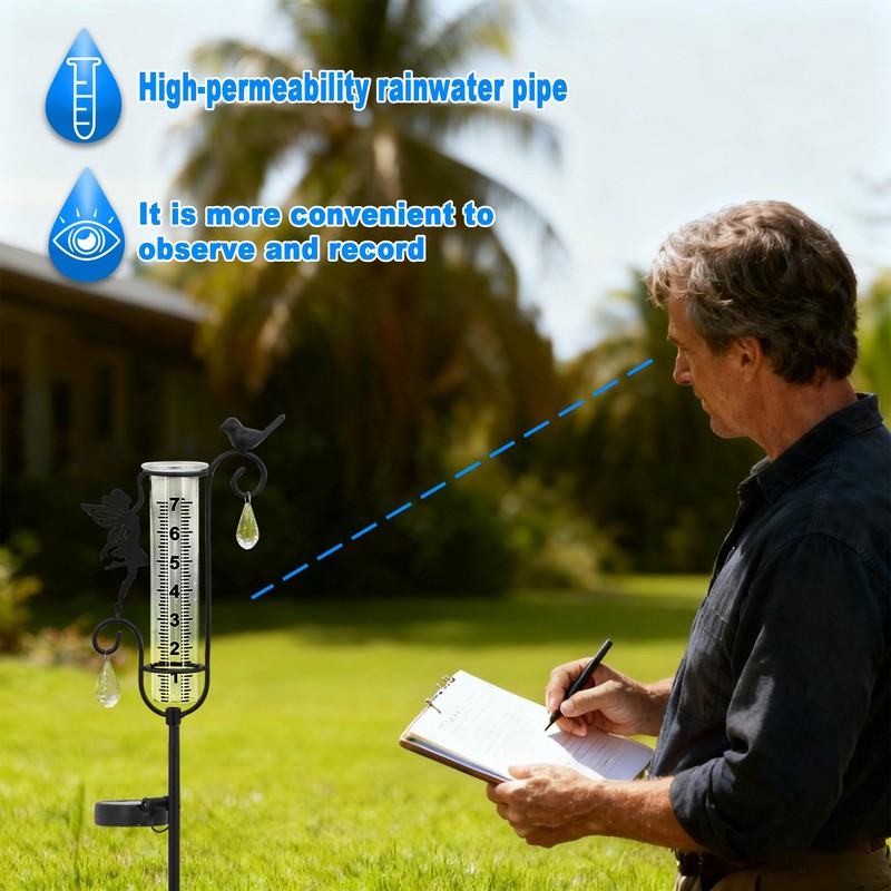 Rain Gauge Outdoor with Decorative Metal Black Sasquatch Solar Light