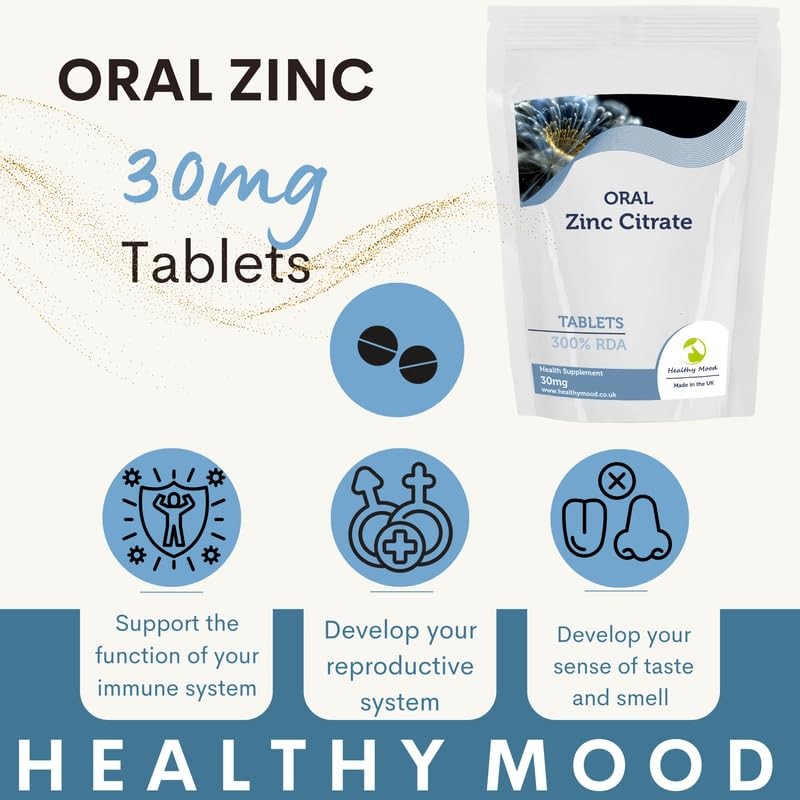 Zinc Citrate 30mg Tablets Zn Element 300% NRV Oral Elemental