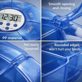 Pastillero con Alarma, Configuración de Recordatorios de Voz para Tiempos de Medicación, Dispensador de Pastillas, Alarma de Recordatorio de Medicamentos