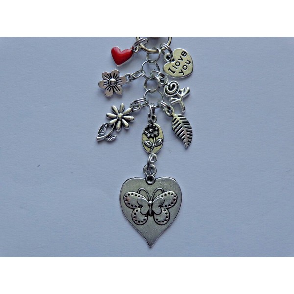 Handmade BUTTERFLY LOVE YOU FLOWERS RED HEART KEY CHAIN CLIP