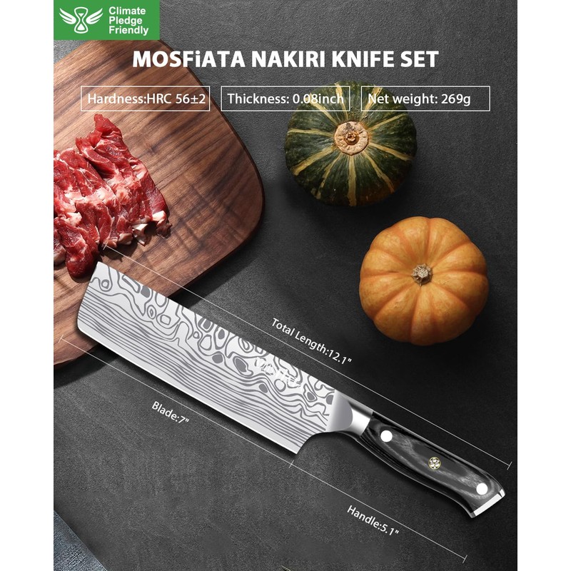 MOSFiATA 7” Nakiri Chef's Knife with Finger Guard, German High
